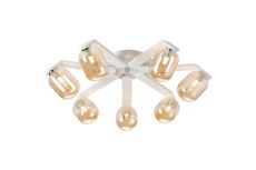 Bagno 64cm Flush Ceiling, 7 Light G9, IP44, White/Polished Chrome/Amber Smooth Tubular Glass