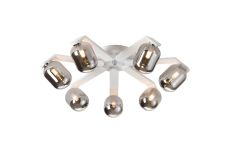 Bagno 64cm Flush Ceiling, 7 Light G9, IP44, White/Polished Chrome/Smoke Smooth Tubular Glass