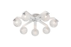 Bagno 64cm Flush Ceiling, 7 Light G9, IP44, White/Polished Chrome/Clear Cross Pattern Round Glass