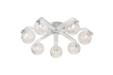 Bagno 64cm Flush Ceiling, 7 Light G9, IP44, White/Polished Chrome/Clear Dune Effect Round Glass