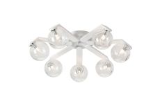 Bagno 64cm Flush Ceiling, 7 Light G9, IP44, White/Polished Chrome/Clear Waved Round Glass