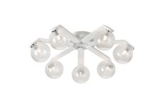 Bagno 64cm Flush Ceiling, 7 Light G9, IP44, White/Polished Chrome/Clear Swirl Round Glass
