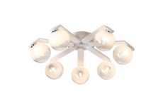 Bagno 64cm Flush Ceiling, 7 Light G9, IP44, White/Polished Chrome/White Two-Tone Snow Specks Round Glass