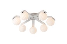 Bagno 64cm Flush Ceiling, 7 Light G9, IP44, White/Polished Chrome/Opal Round Segment Glass