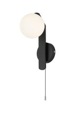 Bagno Pull Switch Wall Light, 1 Light G9, IP44, Black/Polished Chrome/Opal Smooth Round Glass