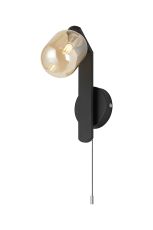 Bagno Pull Switch Wall Light, 1 Light G9, IP44, Black/Polished Chrome/Amber Smooth Tubular Glass