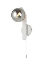 Bagno Pull Switch Wall Light, 1 Light G9, IP44, White/Polished Chrome/Smoke Smooth Round Glass