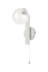 Bagno Pull Switch Wall Light, 1 Light G9, IP44, White/Polished Chrome/Clear Ribbed Round Glass