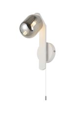 Bagno Pull Switch Wall Light, 1 Light G9, IP44, White/Polished Chrome/Smoke Smooth Tubular Glass