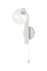 Bagno Pull Switch Wall Light, 1 Light G9, IP44, White/Polished Chrome/Clear Swirl Round Glass