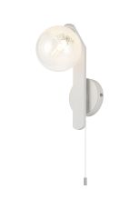 Bagno Pull Switch Wall Light, 1 Light G9, IP44, White/Polished Chrome/White Two-Tone Snow Specks Round Glass