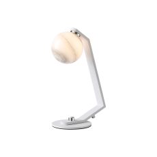 Bagno Table Lamp, 1 Light G9, White/Polished Chrome/Grey Round Marble Effect Glass