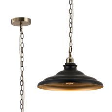 Carman 35cm 1 Light Pendant, Round Tiered Metal Shade, Antique Brass/Matt Black/Gold
