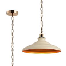 Carman 35cm 1 Light Pendant, Round Tiered Metal Shade, French Gold/Beige/Gold