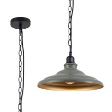 Carman 35cm 1 Light Pendant, Round Tiered Metal Shade, Matt Black/Polished Grey/Gold