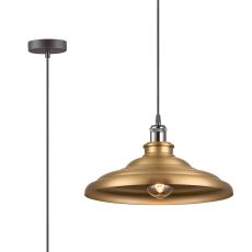 Carman 35cm 1 Light Knurled Pendant, Round Tiered Metal Shade, Gun Metal/Black/Brass/Gold