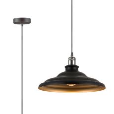 Carman 35cm 1 Light Knurled Pendant, Round Tiered Metal Shade, Gun Metal/Black/Matt Black/Gold