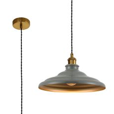 Carman 35cm 1 Light Knurled Pendant, Round Tiered Metal Shade, Gilt Bronze/Black/Polished Grey/Gold