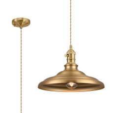 Carman 35cm 1 Light Braided Pendant, Round Tiered Metal Shade, Brass/Pale Gold/Brass/Gold