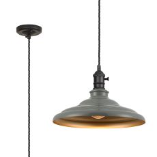 Carman 35cm 1 Light Braided Pendant, Round Tiered Metal Shade, Satin Black/Black/Polished Grey/Gold