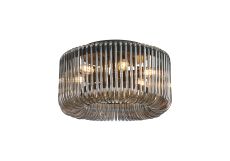 Aster 40cm Round Flush Ceiling Light, 6 x E14, Black/Smoke Glass
