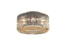 Aster 40cm Round Flush Ceiling Light, 6 x E14, Black/Smoke Brown Glass