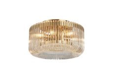 Aster 40cm Round Flush Ceiling Light, 6 x E14, Brass/Clear Glass