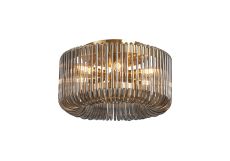 Aster 40cm Round Flush Ceiling Light, 6 x E14, Brass/Smoke Glass