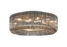 Aster 60cm Round Flush Ceiling Light, 9 x E14, Black/Smoke Glass
