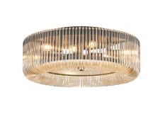 Aster 60cm Round Flush Ceiling Light, 9 x E14, Black/Smoke Brown Glass