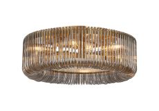 Aster 60cm Round Flush Ceiling Light, 9 x E14, Brass/Smoke Glass