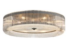 Aster 78cm Round Flush Ceiling Light, 12 x E14, Black/Clear Glass