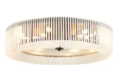 Aster 78cm Round Flush Ceiling Light, 12 x E14, Black/Frosted Glass