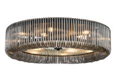 Aster 78cm Round Flush Ceiling Light, 12 x E14, Black/Smoke Glass