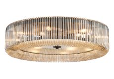 Aster 78cm Round Flush Ceiling Light, 12 x E14, Black/Smoke Brown Glass