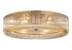 Aster 78cm Round Flush Ceiling Light, 12 x E14, Brass/Smoke Brown Glass