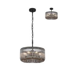 Aster 40cm Round Pendant, 6 x E14, Black/Smoke Glass