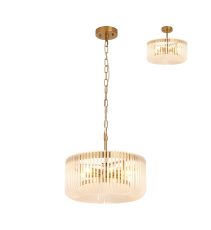 Aster 40cm Round Pendant, 6 x E14, Brass/Frosted Glass