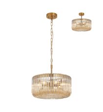 Aster 40cm Round Pendant, 6 x E14, Brass/Smoke Brown Glass