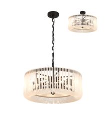 Aster 60cm Round Pendant/Semi Ceiling, 9 x E14, Black/Frosted Glass