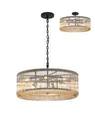 Aster 78cm Round Pendant/Semi Ceiling, 12 x E14, Black/Smoke Brown Glass, Item Weight: 16kg