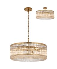 Aster 78cm Round Pendant/Semi Ceiling, 12 x E14, Brass/Clear Glass, Item Weight: 16kg