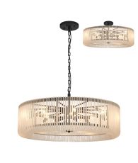 Aster 1m Round Pendant/Semi Ceiling, 15 x E14, Black/Frosted Glass, Item Weight: 22kg