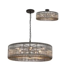 Aster 1m Round Pendant/Semi Ceiling, 15 x E14, Black/Smoke Glass, Item Weight: 22kg