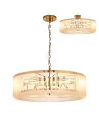 Aster 1m Round Pendant/Semi Ceiling, 15 x E14, Brass/Frosted Glass, Item Weight: 22kg