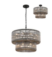 Aster 78cm 2 Tier Round Pendant/Semi Ceiling, 16 x E14, Black/Smoke Glass, Item Weight: 28kg