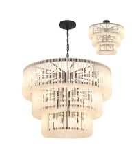 Jules, 100cm 3 Tier Round Pendant/Semi Ceiling, 32 x E14, Black/Frosted Glass, Item Weight 47kg