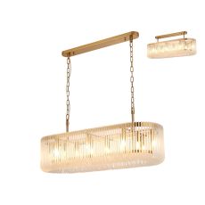 Aster 100 x 35cm Oval Linear Pendant/Semi Ceiling, 14 x E14, Brass/Frosted Glass
