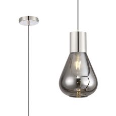 Odeyscene 23cm Pendant With Narrow Glass, 1 x E27, Polished Nickel/Smoke/Dark Grey Braided Cable