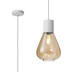 Odeyscene 23cm Pendant With Narrow Glass, 1 x E27, Satin White/Amber/Clear Twisted Cable